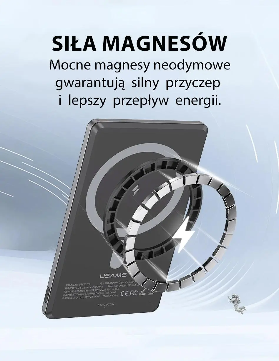 Powerbank USAMS 10KCD22001 Fast Charge Magsafe Indukcyjny 5000mAh 20W Ciemnoszary