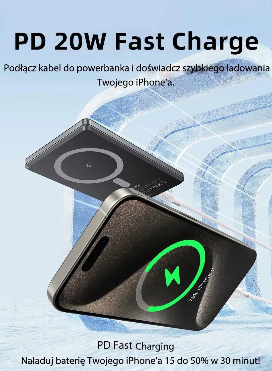 Powerbank USAMS 10KCD22001 Fast Charge Magsafe Indukcyjny 5000mAh 20W Ciemnoszary