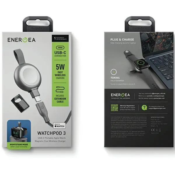 Ładowarka Energea WatchPod 3 indukcyjna do Watch 5W USB-C Fast Charging Szary