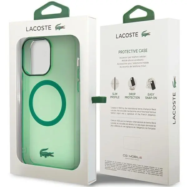 Etui Lacoste LCHMP15LULON Hardcase Transparent MagSafe do iPhone 15 Pro Zielony