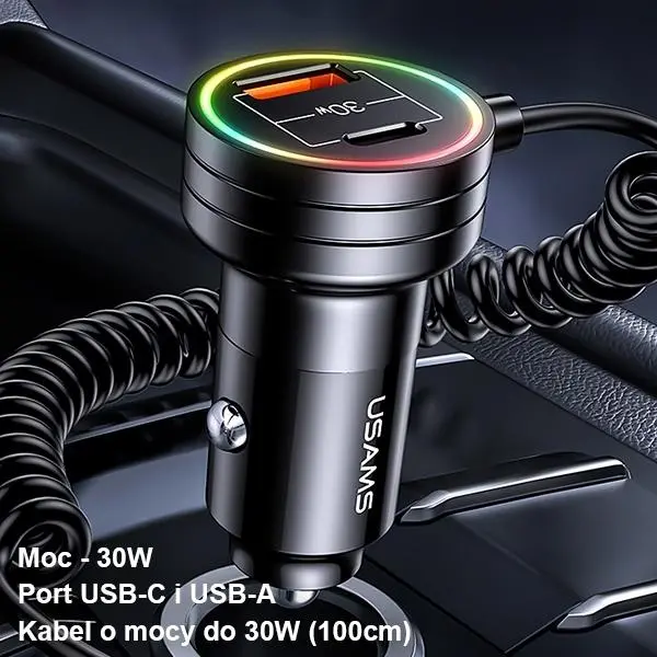Ładowarka samochodowa USAMS C33 2xUSB-C 1xUSB-A  Fast Charge 60W Czarny