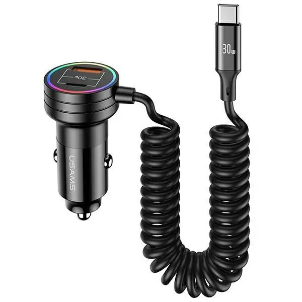 Ładowarka samochodowa USAMS C33 2xUSB-C 1xUSB-A  Fast Charge 60W Czarny