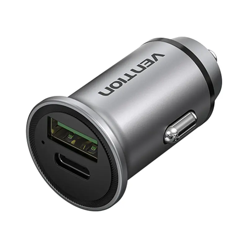Ładowarka samochodowa Vention USB-A USB-C FFBH0 18 20W Szary