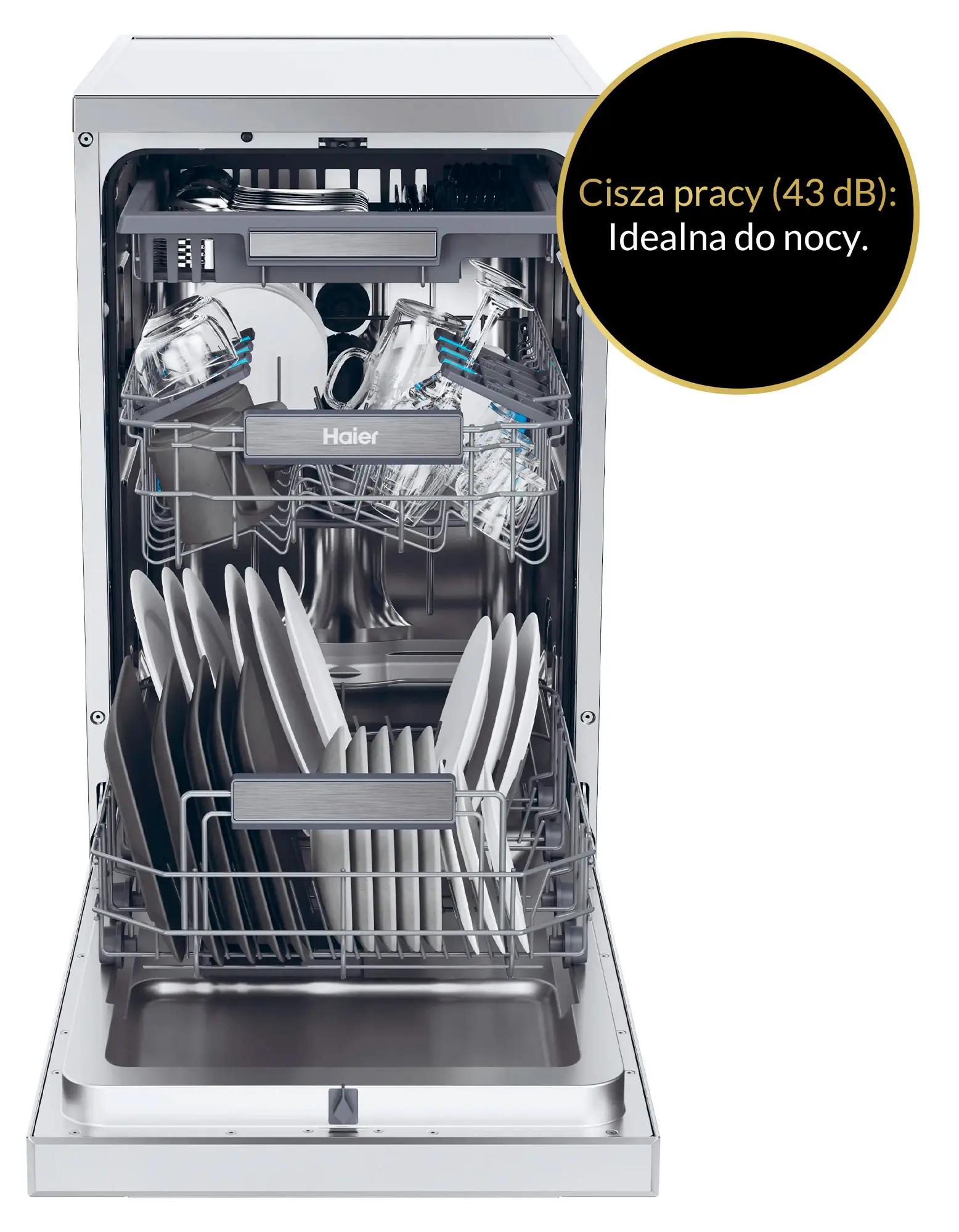 Zmywarka Haier I-Pro Shine Seria 5 XF1C3TB1FX 44,8cm Automatyczne otwieranie drzwi Szuflada na sztućce Zdalne sterowanie