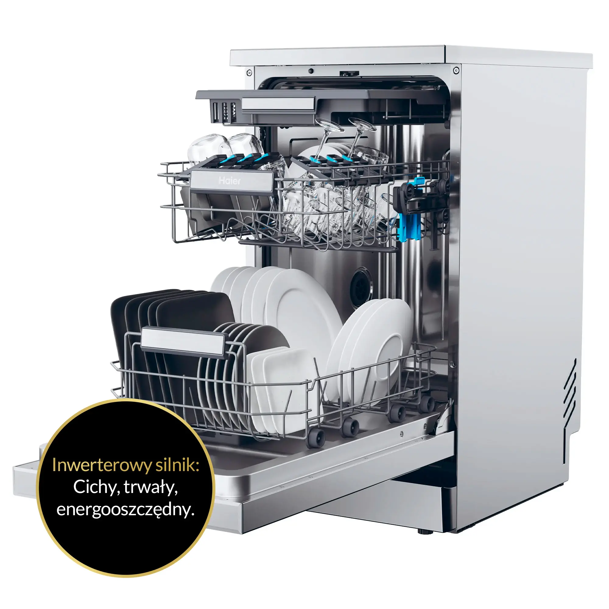 Zmywarka Haier I-Pro Shine Seria 5 XF1C3TB1FX 44,8cm Automatyczne otwieranie drzwi Szuflada na sztućce Zdalne sterowanie