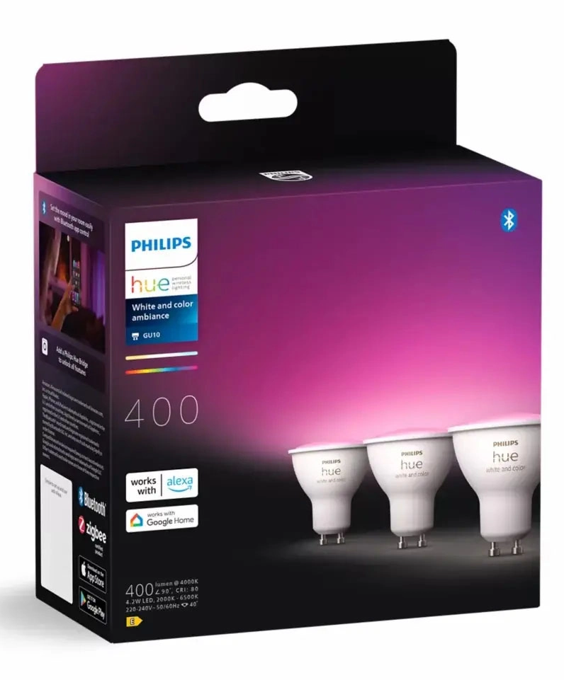 Żarówka LED Philips Hue White and Colour Ambiance GU10 400lm 4,2W RGB 3szt.