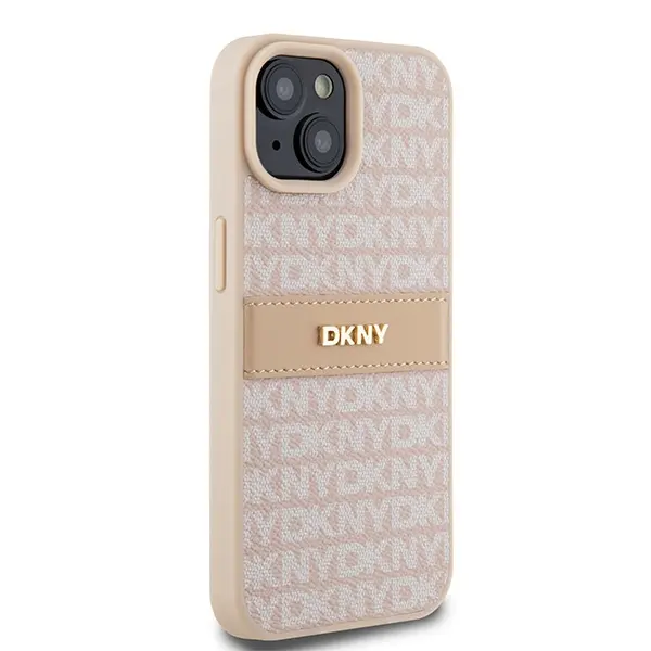 Etui DKNY Hardcase Leather Mono Stripe & Metal Logo do iPhone 15 Różowy