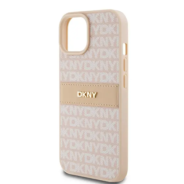 Etui DKNY Hardcase Leather Mono Stripe & Metal Logo do iPhone 15 Różowy