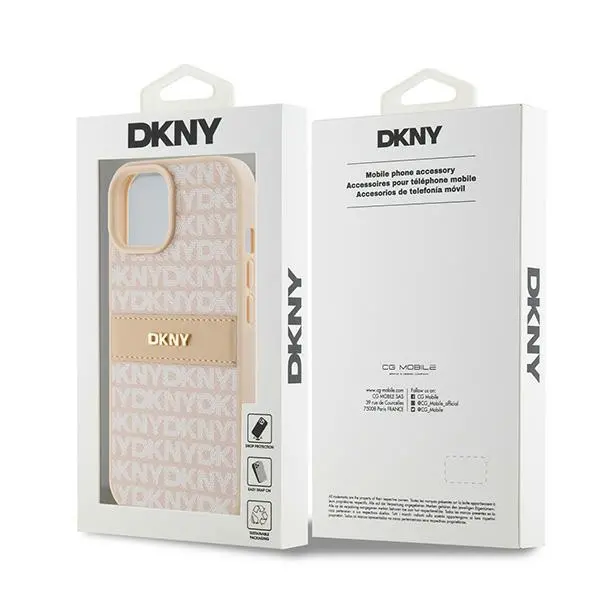 Etui DKNY Hardcase Leather Mono Stripe & Metal Logo do iPhone 15 Różowy