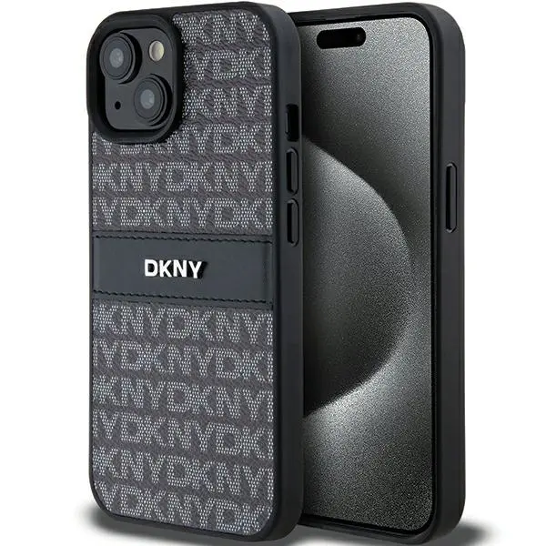 Etui DKNY Leather Mono Stripe & Metal Logo do  iPhone 15 Czarny