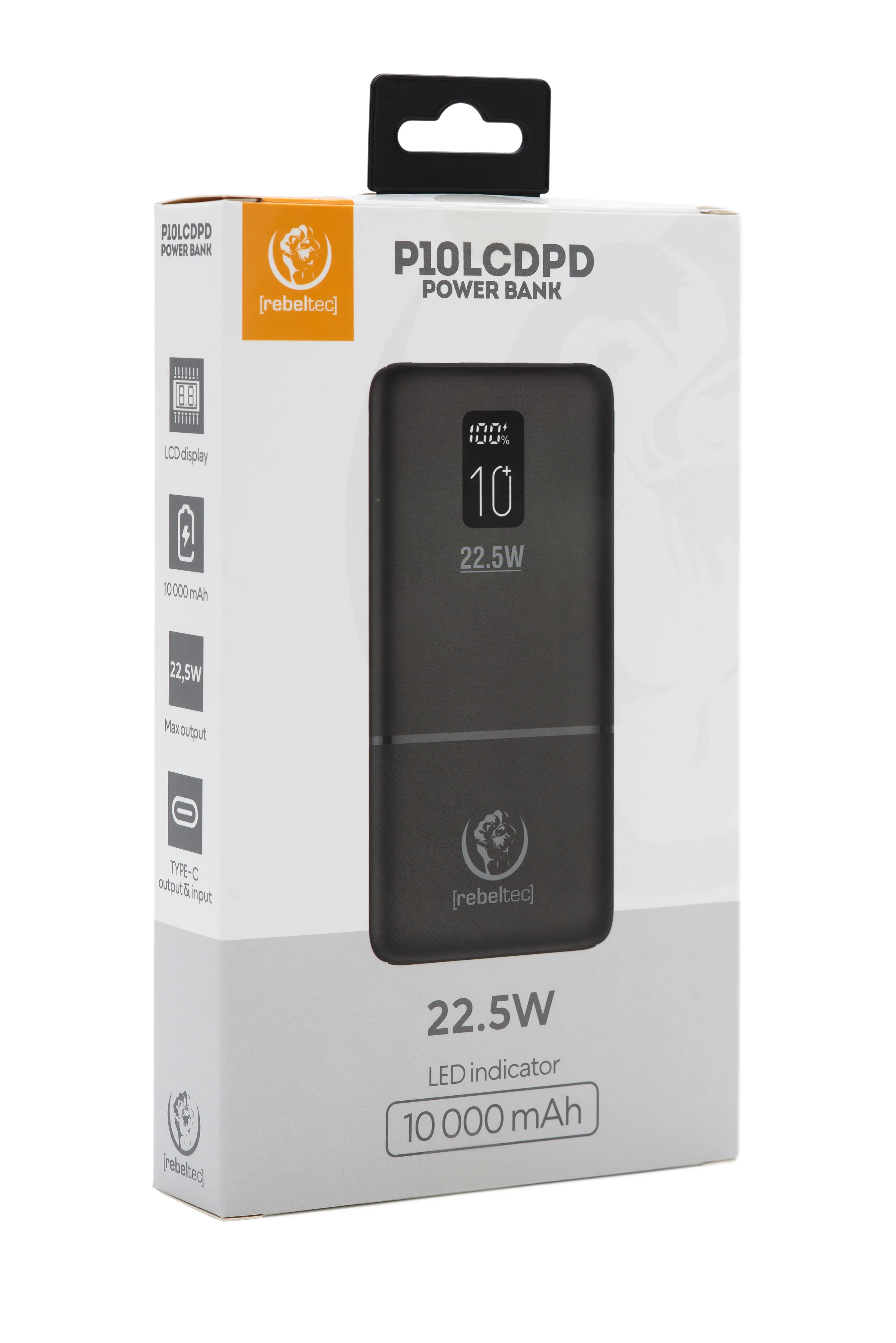 Powerbank Rebeltec P10 LCDPD 10000mAh 22,5W Czarny