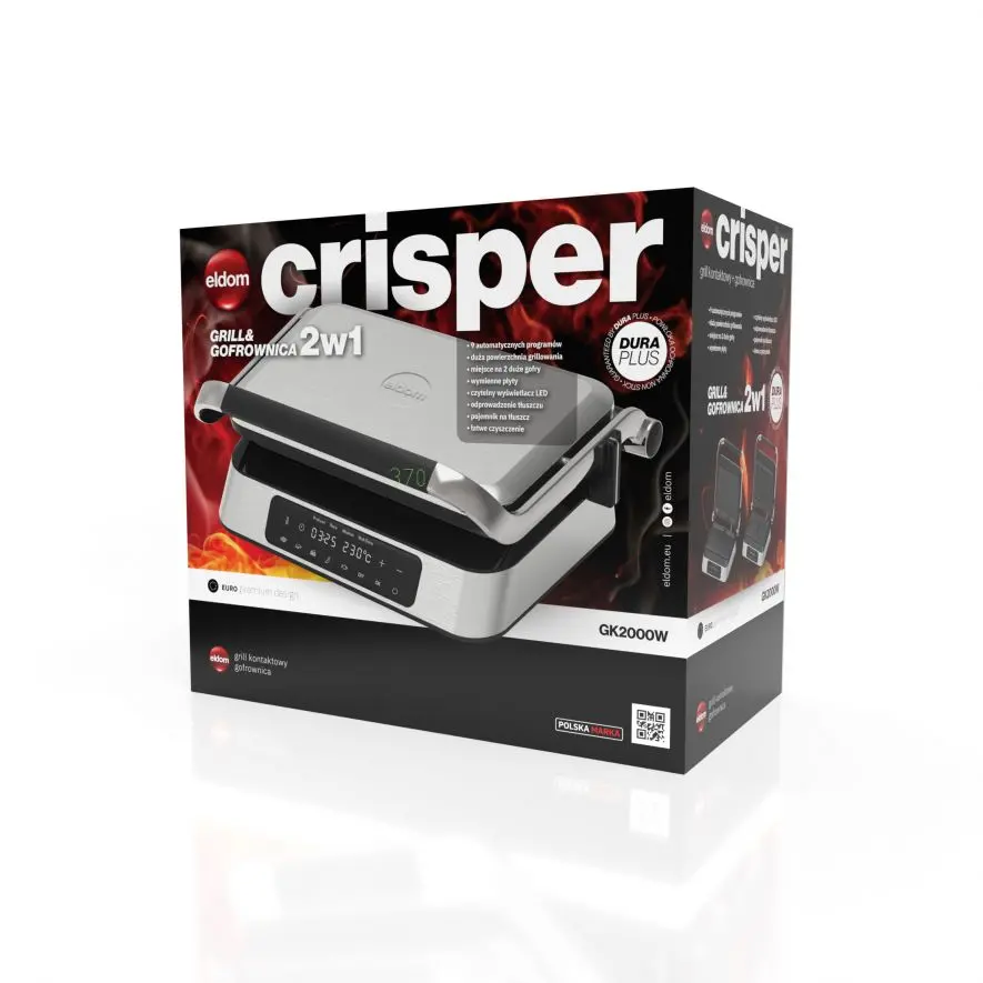 Grill elektryczny Eldom 2w1 GK2000W Crisper Programy automatyczne