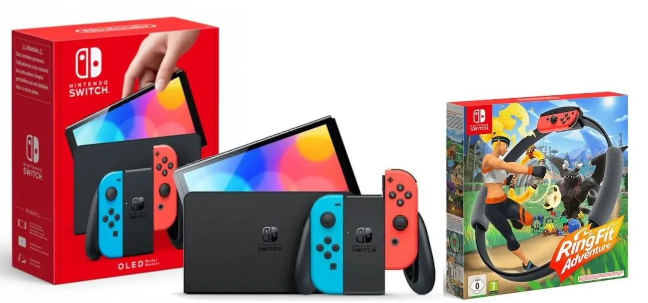 Konsola Nintendo Switch OLED Czerwono-niebieski + Ring Fit Adventure