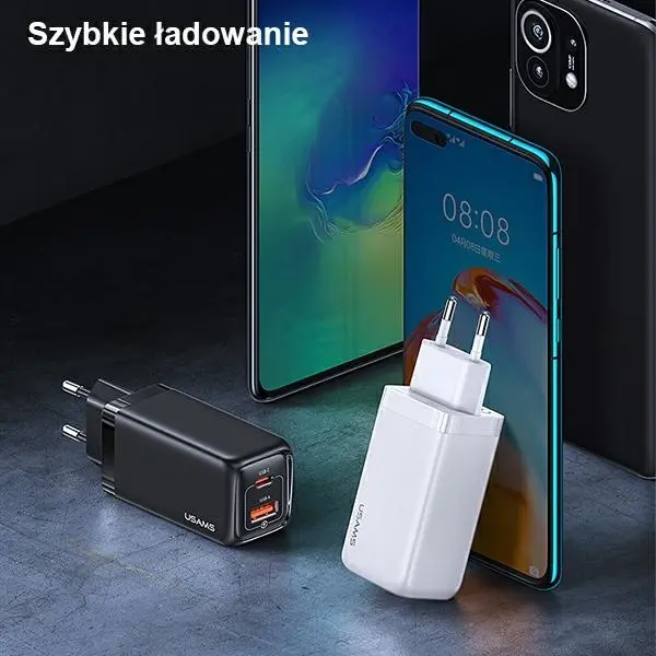 Ładowarka sieciowa USAMS T45 USB-C+USB 65W PD Super SI Biały
