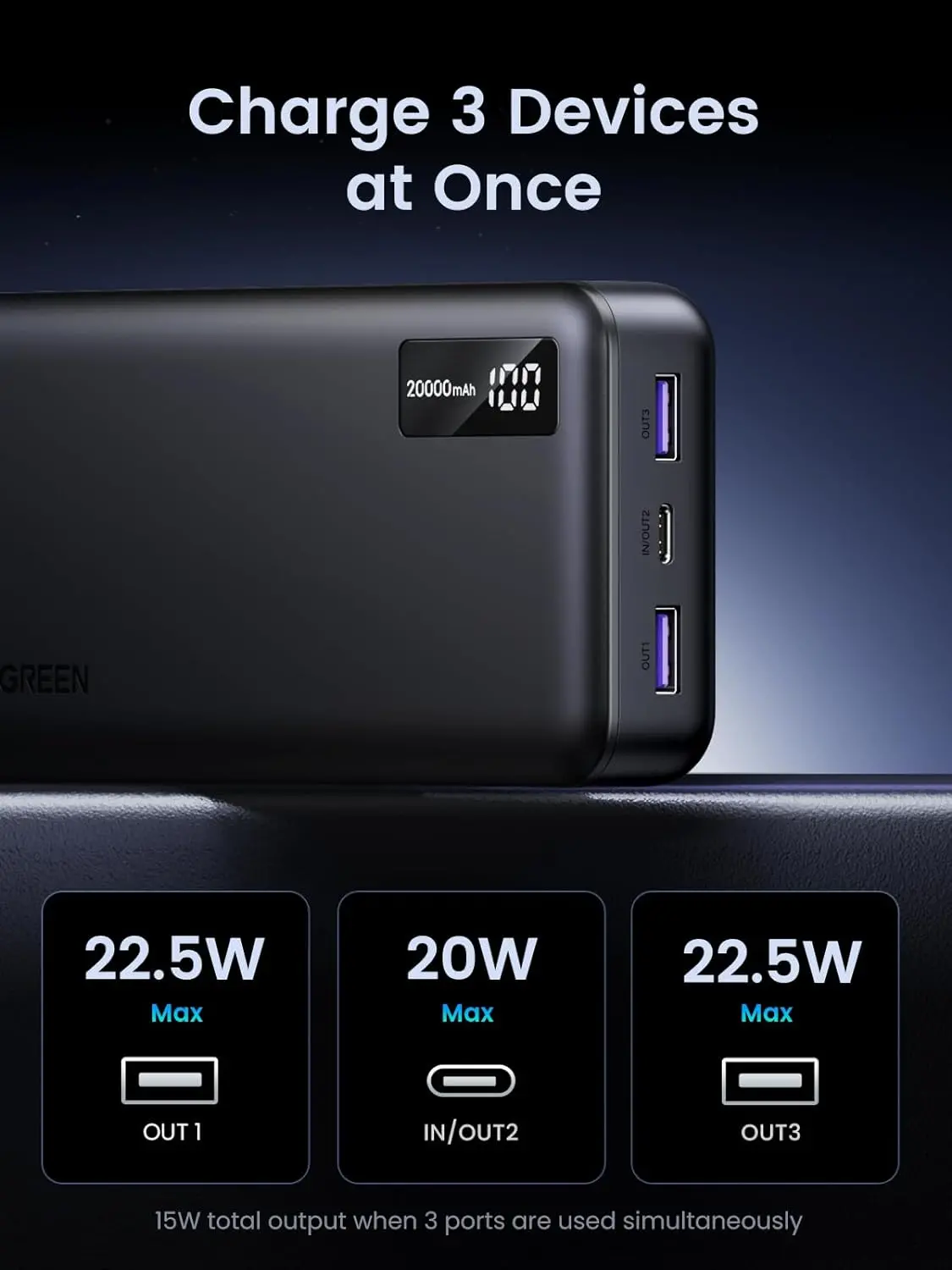 Powerbank UGREEN PB312 20000mAh PD 20W Czarny