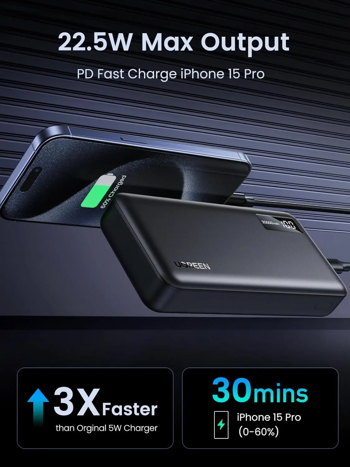 Powerbank UGREEN PB312 20000mAh PD 20W Czarny