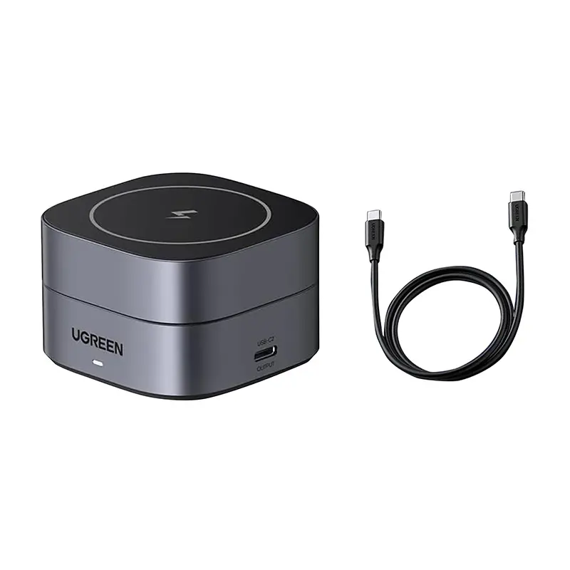 Ładowarka indukcyjna UGREEN Qi 2w1 W256 20W Czarny + kabel USB-C do USB-C 1m