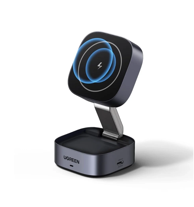 Ładowarka indukcyjna UGREEN Qi 2w1 W256 20W Czarny + kabel USB-C do USB-C 1m