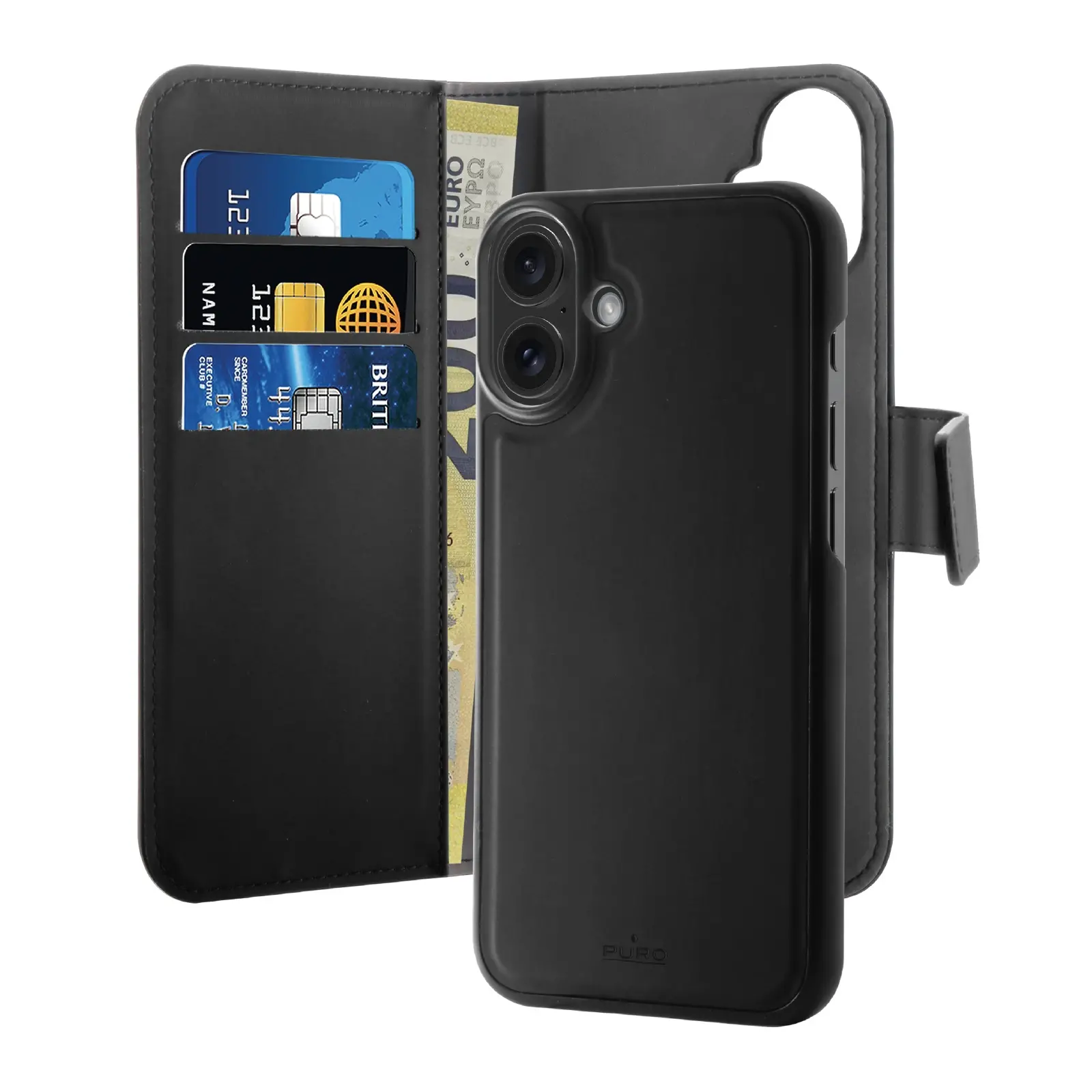 Etui Puro Wallet Detachable MagSafe 2w1 do iPhone 16 Plus Czarny