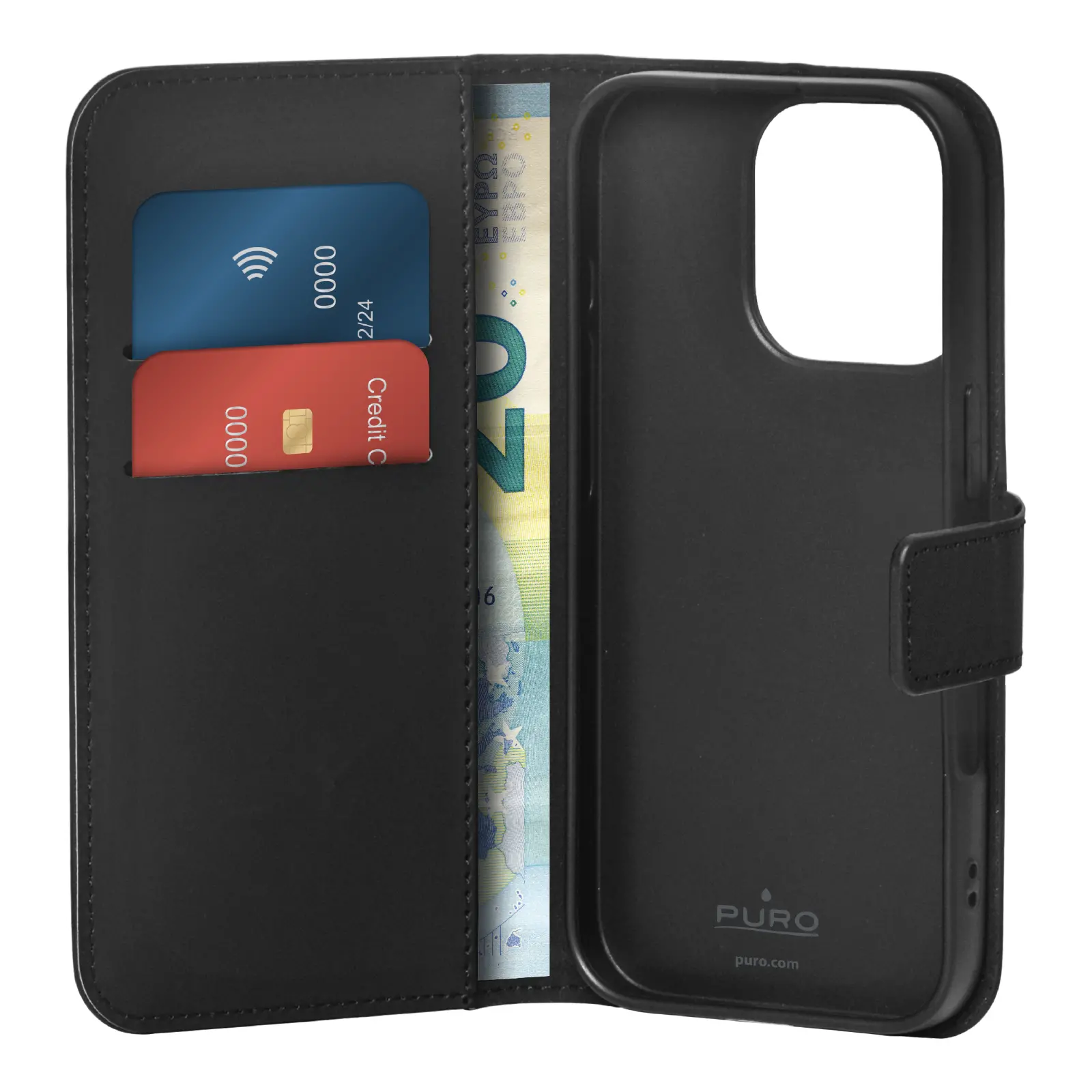 Etui Puro Case Wallet Stand do iPhone 16 Pro Max Czarny