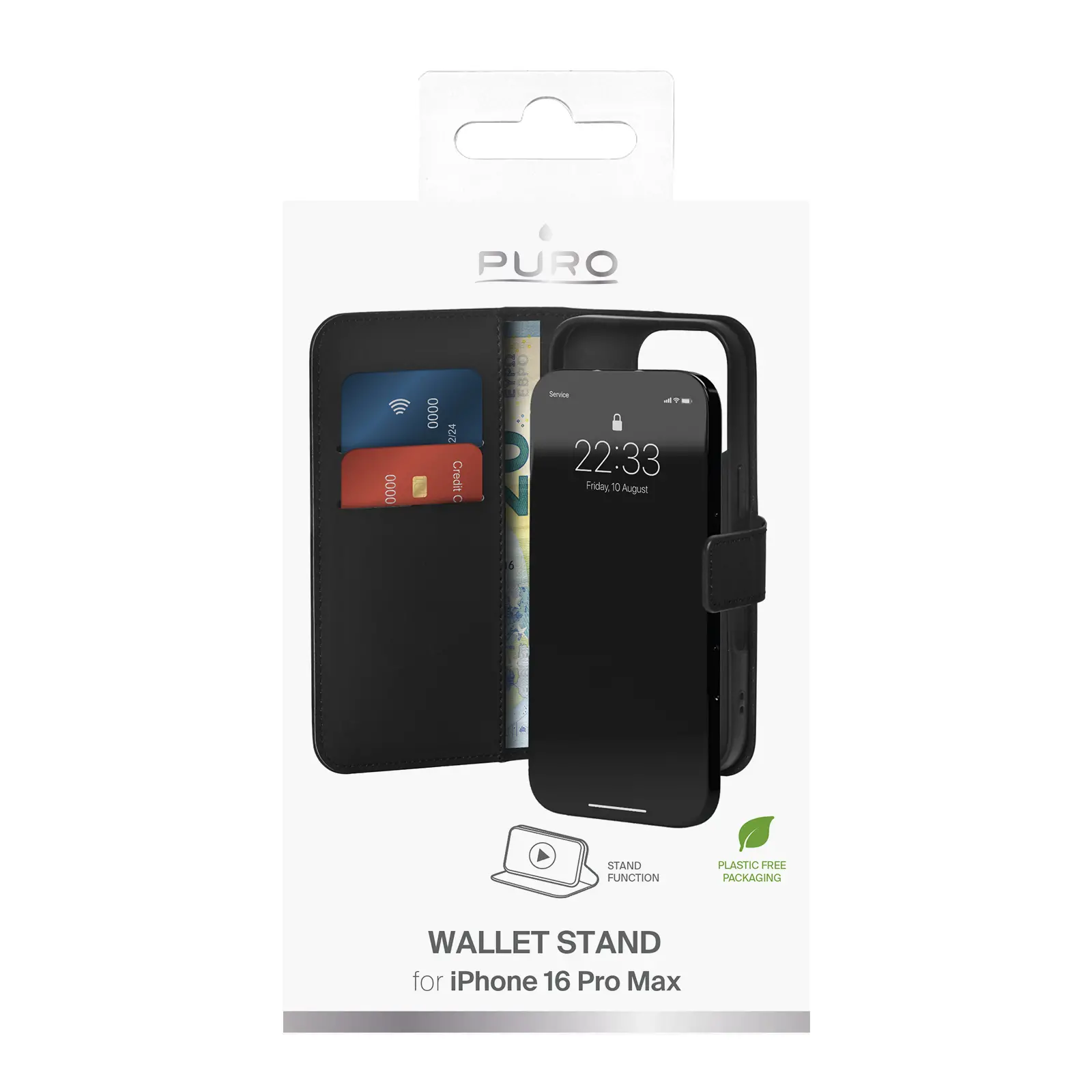 Etui Puro Case Wallet Stand do iPhone 16 Pro Max Czarny
