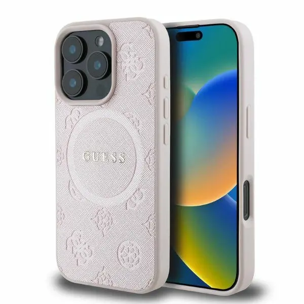 Etui Guess Saffiano Peony Classic Logo MagSafe do iPhone 16 Pro Max Różowy