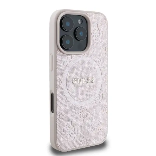 Etui Guess Saffiano Peony Classic Logo MagSafe do iPhone 16 Pro Max Różowy