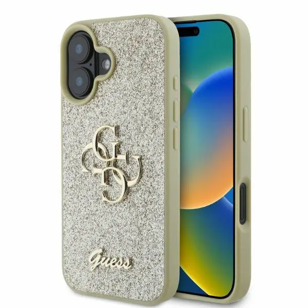 Etui Guess Fixed Glitter Big 4G do iPhone 16 Plus Złoty