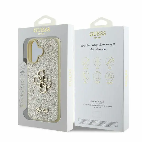 Etui Guess Fixed Glitter Big 4G do iPhone 16 Plus Złoty
