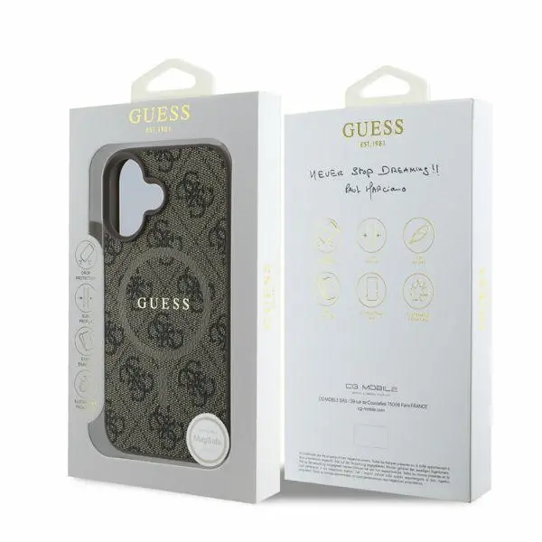Etui Guess 4G Ring Classic Logo MagSafe do iPhone 16 Brązowy