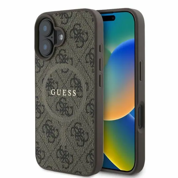 Etui Guess 4G Ring Classic Logo MagSafe do iPhone 16 Brązowy