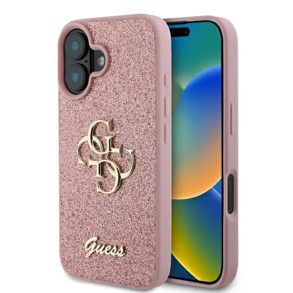 Etui Guess hardcase Fixed Glitter Big 4G do iPhone 16 Różowy