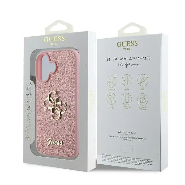 Etui Guess hardcase Fixed Glitter Big 4G do iPhone 16 Różowy