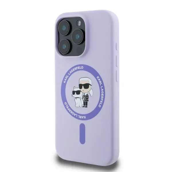 Etui Karl Lagerfeld Silicone Karl&Choupette Ring MagSafe do iPhone 16 Pro Fioletowy