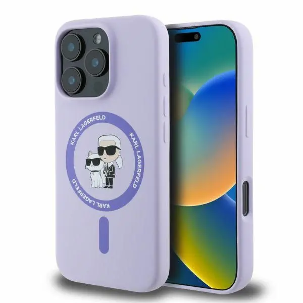 Etui Karl Lagerfeld Silicone Karl&Choupette Ring MagSafe do iPhone 16 Pro Fioletowy