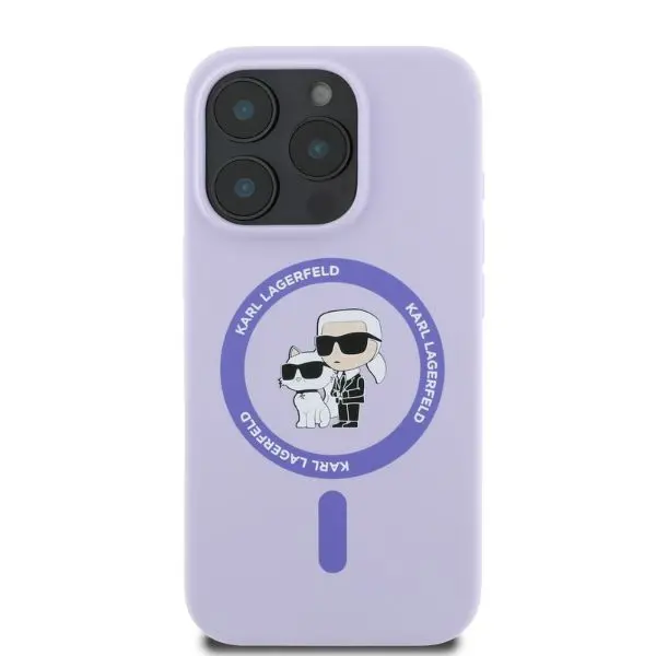 Etui Karl Lagerfeld Silicone Karl&Choupette Ring MagSafe do iPhone 16 Pro Fioletowy