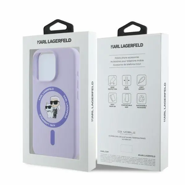 Etui Karl Lagerfeld Silicone Karl&Choupette Ring MagSafe do iPhone 16 Pro Fioletowy