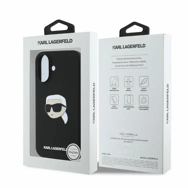 Etui Karl Lagerfeld Silicone Karl Head Print MagSafe do iPhone 16 Czarny