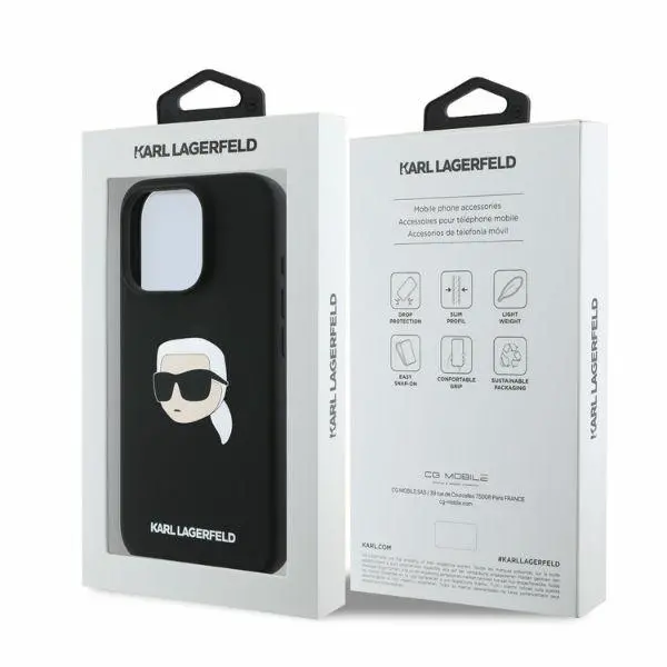 Etui Karl Lagerfeld Silicone Karl Head Print MagSafe do iPhone 16 Pro Czarny