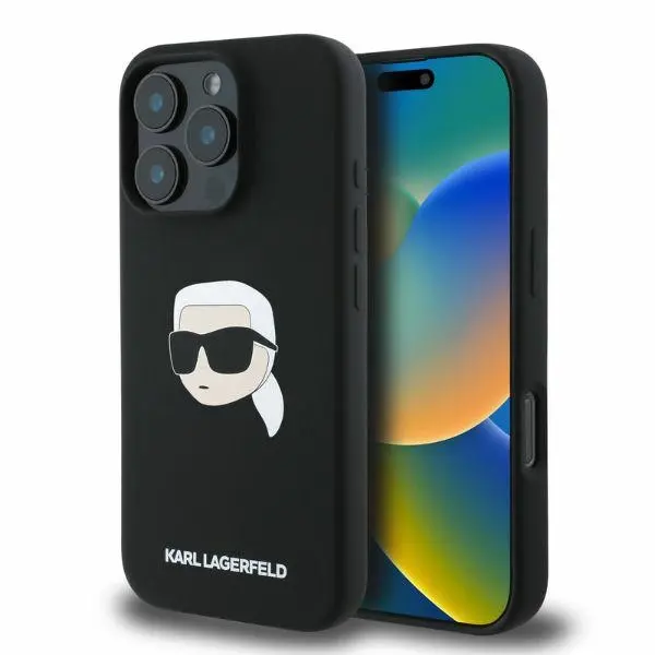 Etui Karl Lagerfeld Silicone Karl Head Print MagSafe do iPhone 16 Pro Czarny