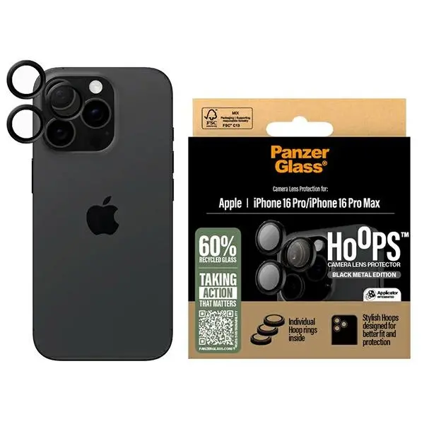 Szkło hartowane PanzerGlass Hoops Camera Lens Protector do iPhone 16 Pro Czarny