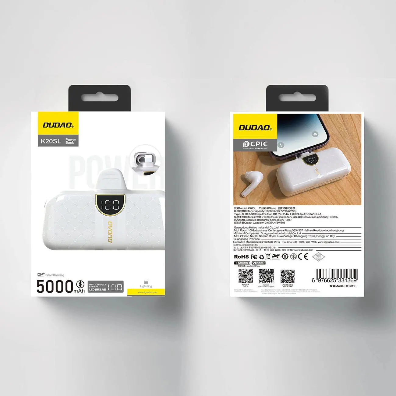 Powerbank Dudao K20SL 5000mAh 12W Lightning Biały
