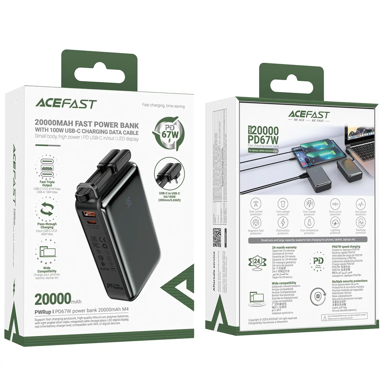 Powerbank Acefast M4 20000mAh PD 67W Wbudowany kabel Czarny