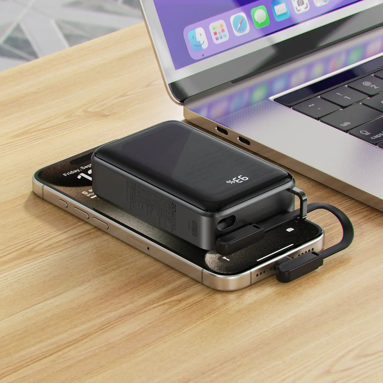 Powerbank Acefast M4 20000mAh PD 67W Wbudowany kabel Czarny