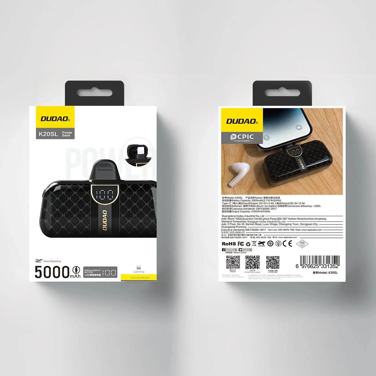 Powerbank Dudao K20SL 5000mAh 12W Lightning Czarny