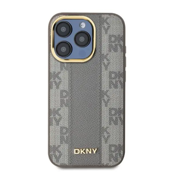 Etui DKNY Leather Checkered Mono Pattern MagSafe do iPhone 15 Pro Max Beżowy