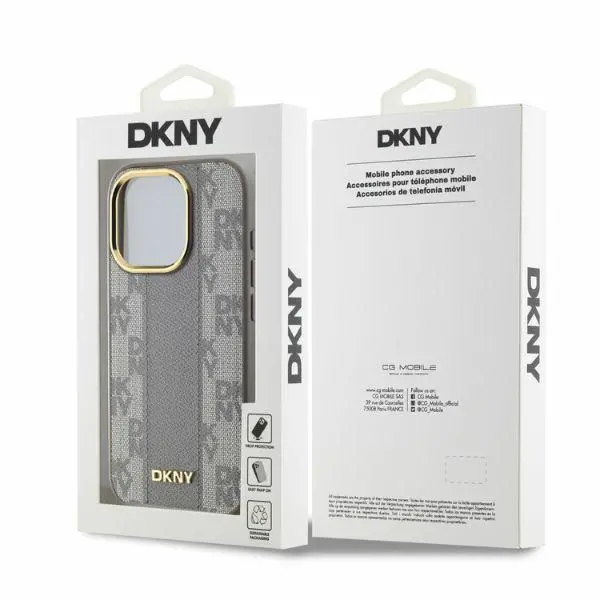 Etui DKNY Leather Checkered Mono Pattern MagSafe do iPhone 15 Pro Max Beżowy