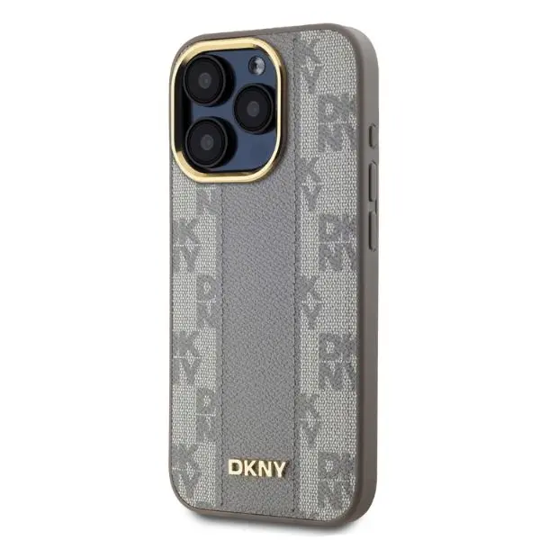 Etui DKNY Leather Checkered Mono Pattern MagSafe do iPhone 15 Pro Max Beżowy