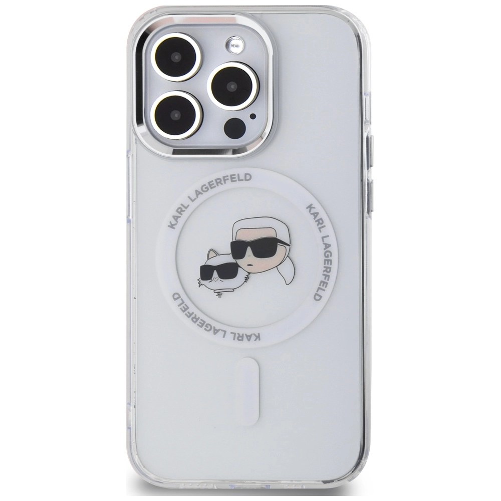Etui Karl Lagerfeld IML Metal Karl&Choupette Head MagSafe do iPhone14 Pro Biały