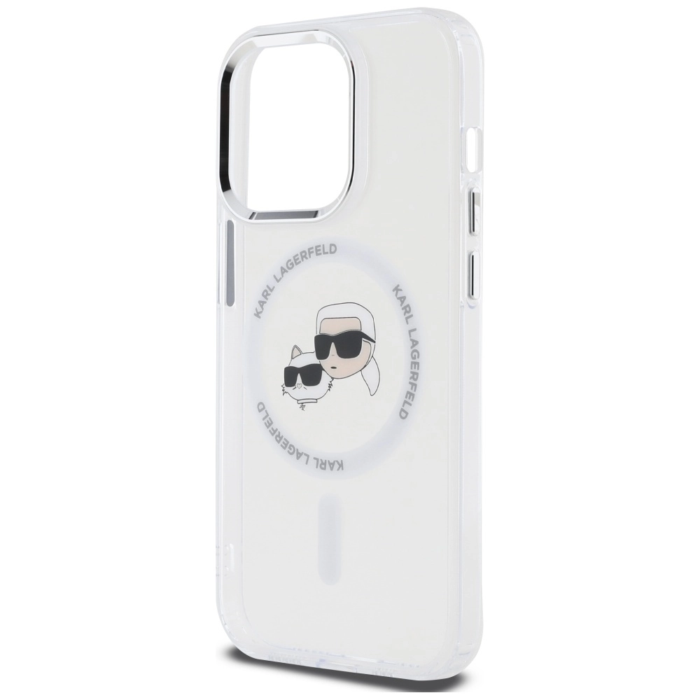 Etui Karl Lagerfeld IML Metal Karl&Choupette Head MagSafe do iPhone14 Pro Biały